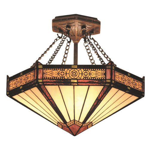 Atlas Lighting Filigree 14''W 3Lt Semi Flush Mount, Bronze/Amber