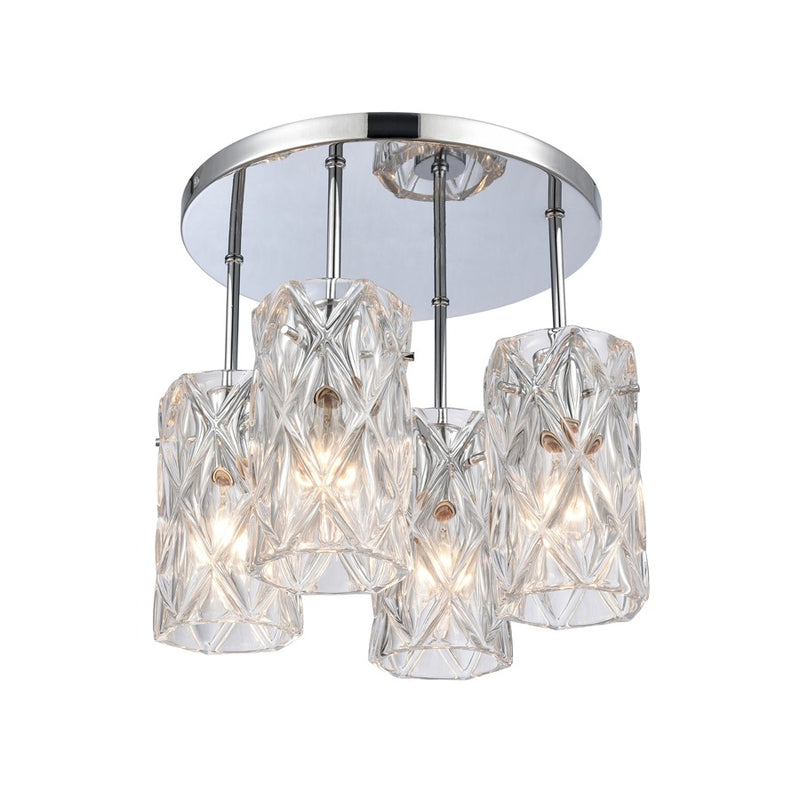 Atlas Lighting Forma de Crystal 13.75in 4-Light Semi-Flush Mount | Modern Polished Chrome and Clear Textured Glass | Living Room | Model CL11887-CH