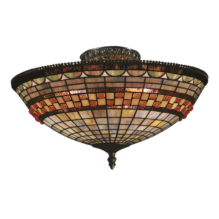 Atlas Lighting Jewelstone 16''W 3Lt Semi Flush, Bronze/Multi