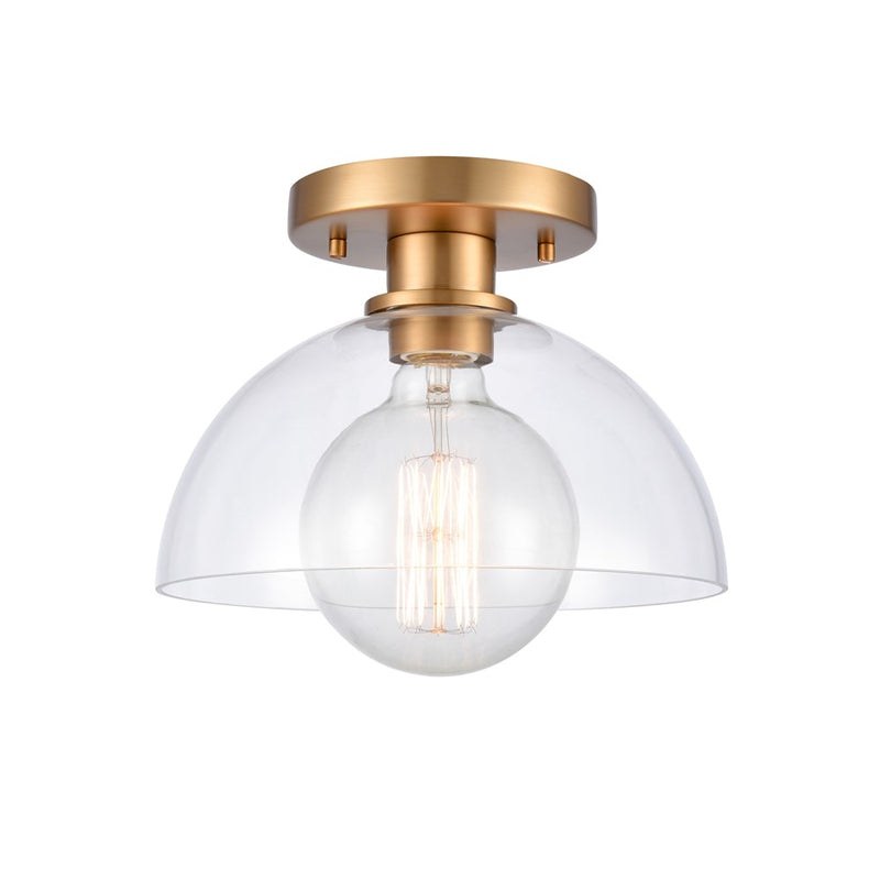 Atlas Lighting Julian 10in 1-Light Semi Flush Mount | Transitional Brushed Gold and Clear Glass | Entryway & Hallway | Model CL11896-GD