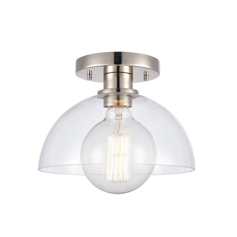 Atlas Lighting Julian 10in 1-Light Semi Flush Mount | Transitional Polished Nickel and Clear Glass | Entryway & Hallway | Model CL11896-NK