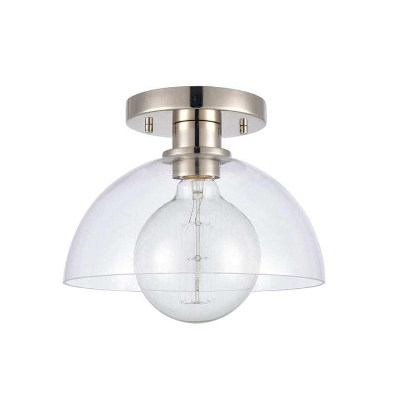 Atlas Lighting Julian 10in 1-Light Semi Flush Mount | Transitional Polished Nickel and Clear Glass | Entryway & Hallway | Model CL11896-NK