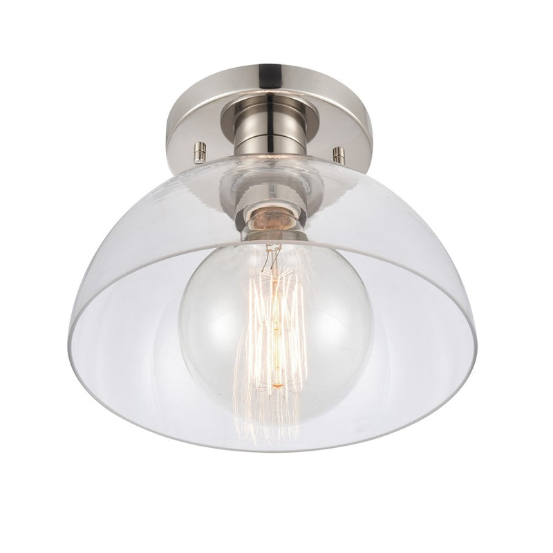 Atlas Lighting Julian 10in 1-Light Semi Flush Mount | Transitional Polished Nickel and Clear Glass | Entryway & Hallway | Model CL11896-NK