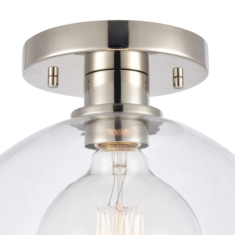 Atlas Lighting Julian 10in 1-Light Semi Flush Mount | Transitional Polished Nickel and Clear Glass | Entryway & Hallway | Model CL11896-NK