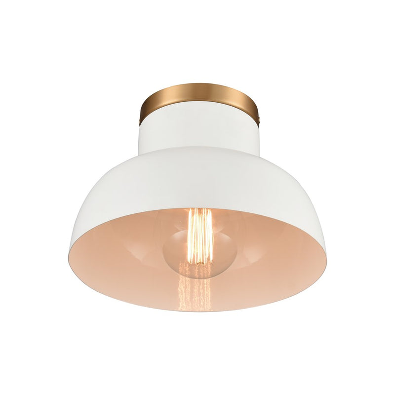 Atlas Lighting Lewellen 10in 1-Light Semi Flush Mount | Modern Matte White and Brushed Gold | Entryway & Hallway | Model CL11897-WH