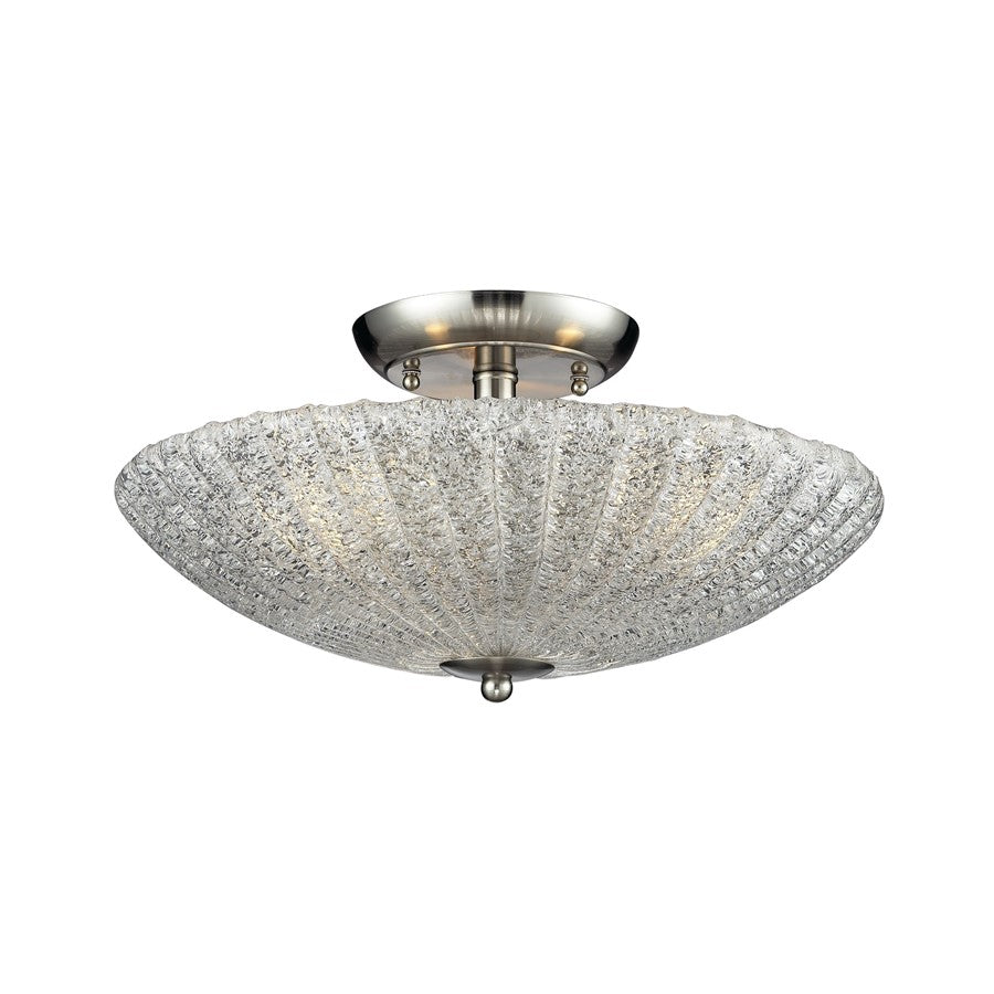 Atlas Lighting Luminese 16''W 3Lt Semi Flush Mount, Nickel/Clear