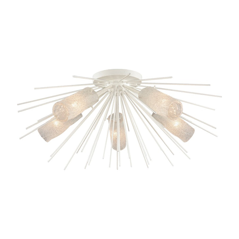 Atlas Lighting Sea Urchin 32in 5-Light Semi-Flush Mount | Transitional White Coral and White Art Glass | Coastal Living Room | Model CL11912-WH