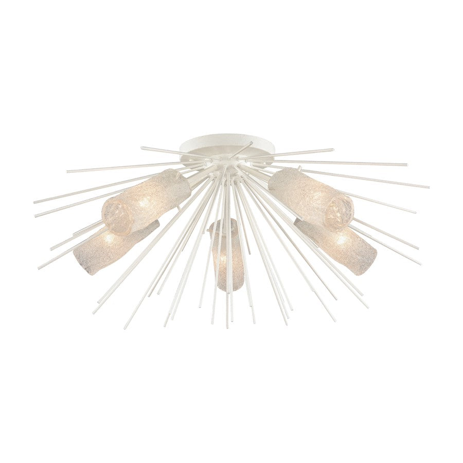 Atlas Lighting Sea Urchin 32''W 5Lt Semi Flush, White Coral/White