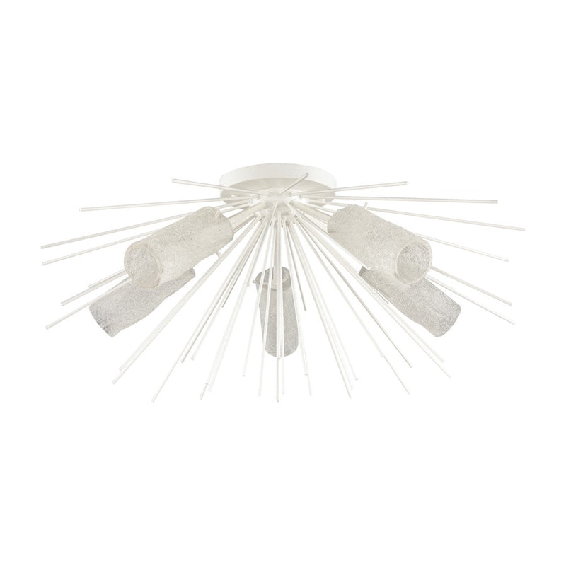 Atlas Lighting Sea Urchin 32in 5-Light Semi-Flush Mount | Transitional White Coral and White Art Glass | Coastal Living Room | Model CL11912-WH