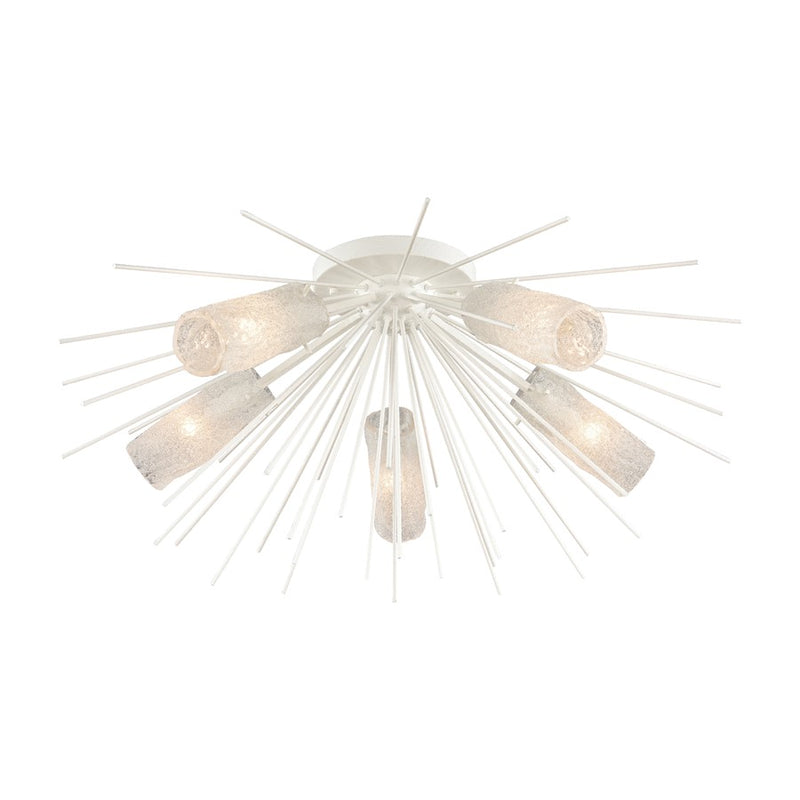 Atlas Lighting Sea Urchin 32in 5-Light Semi-Flush Mount | Transitional White Coral and White Art Glass | Coastal Living Room | Model CL11912-WH
