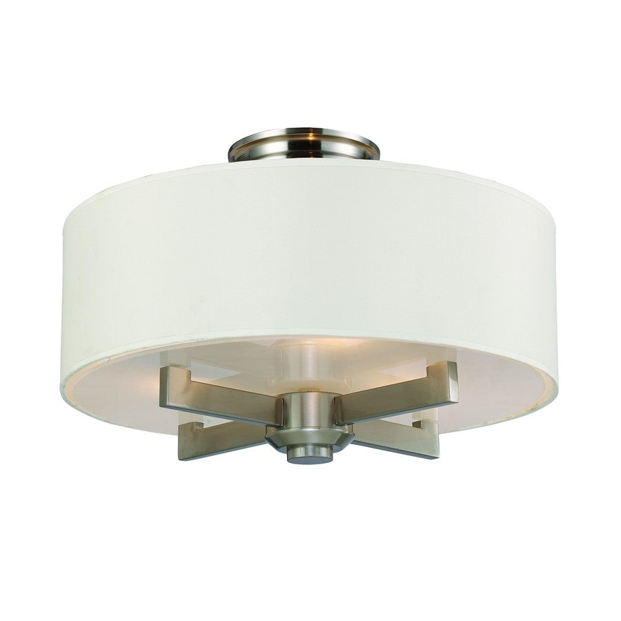 Atlas Lighting Seven Springs 18''W 3Lt Semi Flush, Nickel/White