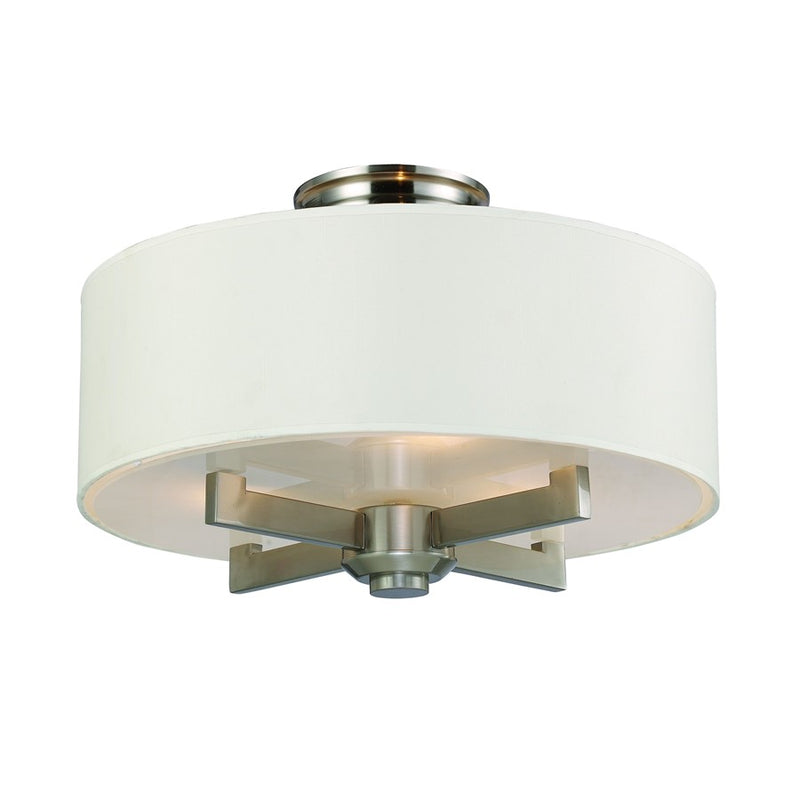 Atlas Lighting Seven Springs 18in 3-Light Semi-Flush | Transitional Satin Nickel and White Fabric Shade | Hallway & Bedroom | Model CL11913-NK