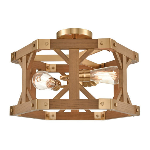 Atlas Lighting Structure 18''W 3Lt Semi Flush Mount, Satin Brass
