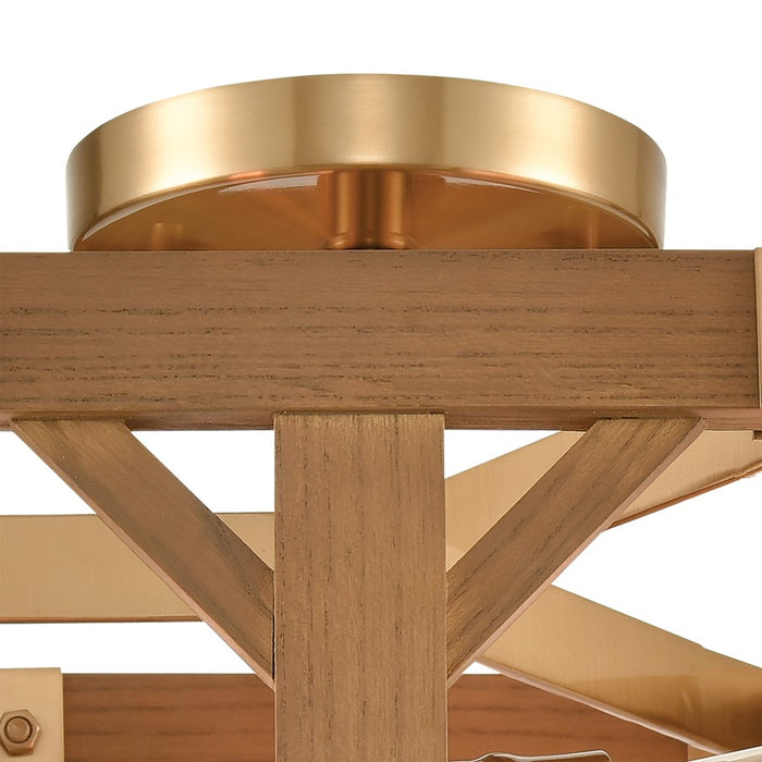 Atlas Lighting Structure 18''W 3Lt Semi Flush Mount, Satin Brass