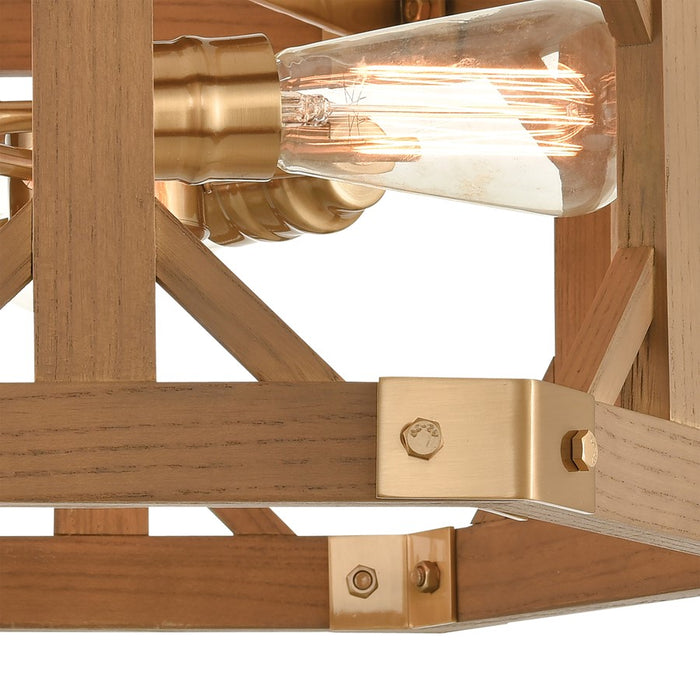 Atlas Lighting Structure 18''W 3Lt Semi Flush Mount, Satin Brass