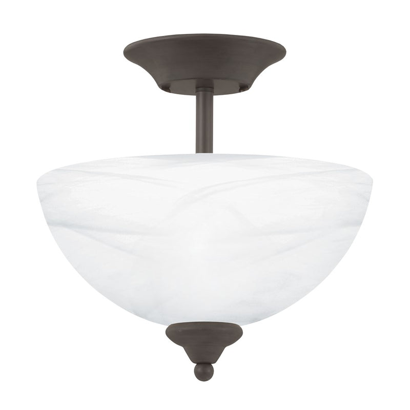 Atlas Lighting Tahoe 11.75in 2-Light Semi-Flush | Traditional Oil Rubbed Bronze and White Glass | Bathroom & Hallway Ceiling Light | Model CL11916-BZ