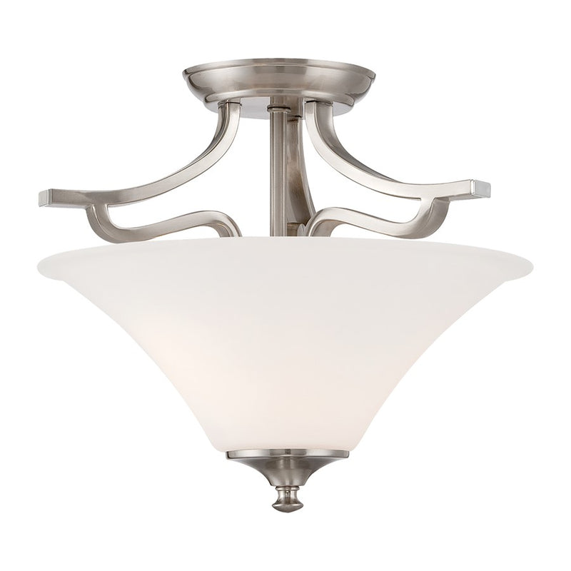 Atlas Lighting Treme 13in 2-Light Semi Flush Mount | Traditional Brushed Nickel and White Glass | Kitchen & Dining Room | Model CL11919-NK