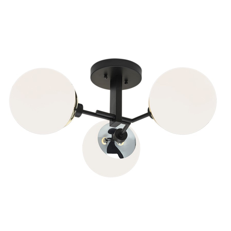 Atlas Lighting Triple Play 24.5''W 3Lt Semi Flush, Nickel/White