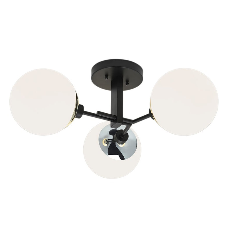 Atlas Lighting Triple Play 24in 3-Light Semi Flush Mount | Polished Nickel and Matte Black with White Glass Shades | Bedroom | Model CL11920-NK