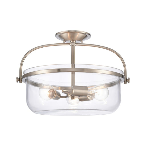 Atlas Lighting Wentworth 17''W 3Lt Semi Flush Mount, Nickel/Clear