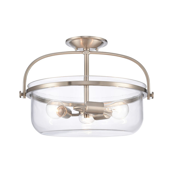 Atlas Lighting Wentworth 17''W 3Lt Semi Flush Mount, Nickel/Clear