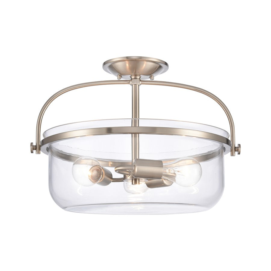 Atlas Lighting Wentworth 17''W 3Lt Semi Flush Mount, Nickel/Clear