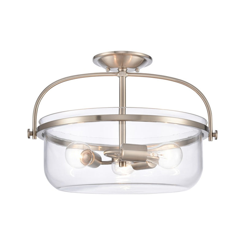 Atlas Lighting Wentworth 17in 3-Light Semi Flush Mount | Brushed Nickel with Clear Glass Bowls | Bedroom & Kitchen | Model CL11921-NK