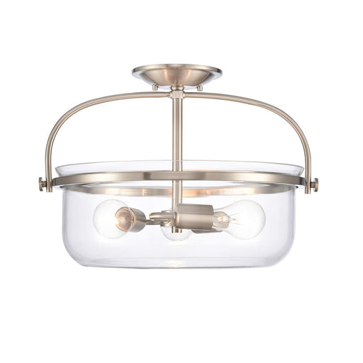 Atlas Lighting Wentworth 17''W 3Lt Semi Flush Mount, Nickel/Clear
