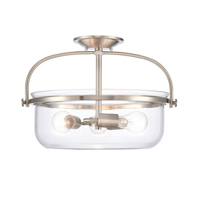 Atlas Lighting Wentworth 17''W 3Lt Semi Flush Mount, Nickel/Clear