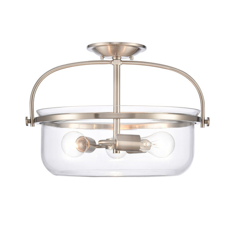 Atlas Lighting Wentworth 17in 3-Light Semi Flush Mount | Brushed Nickel with Clear Glass Bowls | Bedroom & Kitchen | Model CL11921-NK