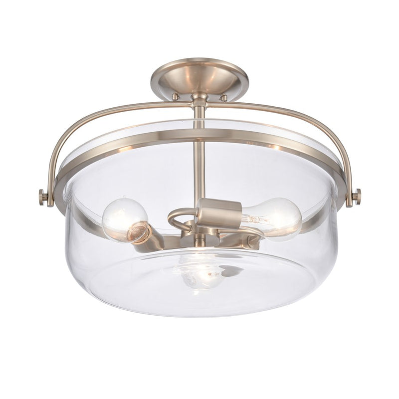 Atlas Lighting Wentworth 17in 3-Light Semi Flush Mount | Brushed Nickel with Clear Glass Bowls | Bedroom & Kitchen | Model CL11921-NK