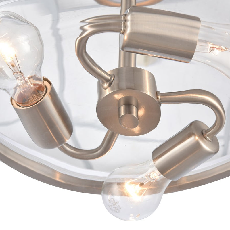 Atlas Lighting Wentworth 17in 3-Light Semi Flush Mount | Brushed Nickel with Clear Glass Bowls | Bedroom & Kitchen | Model CL11921-NK