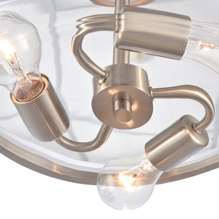 Atlas Lighting Wentworth 17''W 3Lt Semi Flush Mount, Nickel/Clear