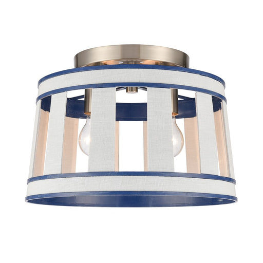 Atlas Lighting White Burlap 14''W 2Lt Semi Flush, Ocean Blue/White