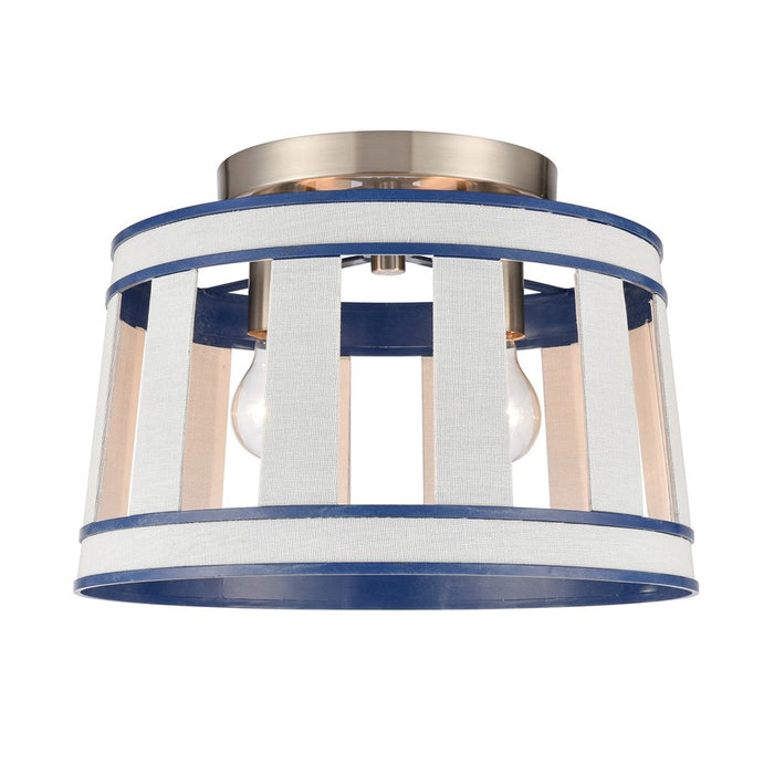 Atlas Lighting White Burlap 14''W 2Lt Semi Flush, Ocean Blue/White