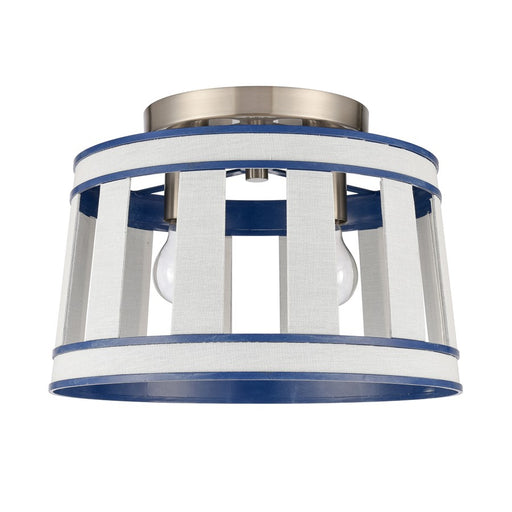 Atlas Lighting White Burlap 14''W 2Lt Semi Flush, Ocean Blue/White