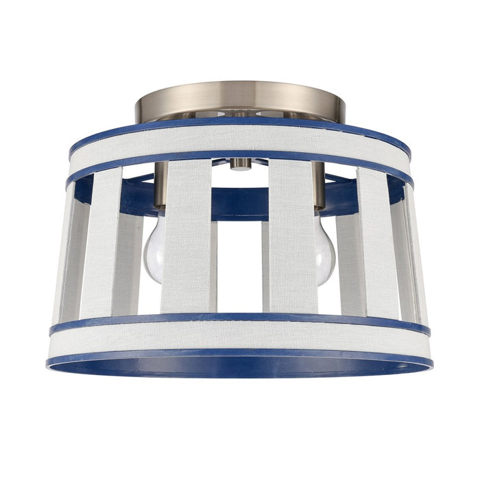 Atlas Lighting White Burlap 14''W 2Lt Semi Flush, Ocean Blue/White