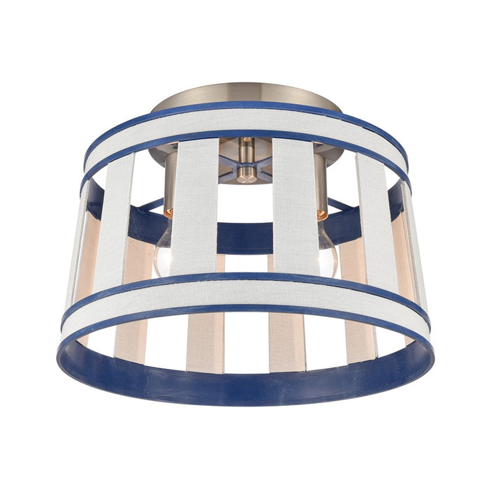 Atlas Lighting White Burlap 14''W 2Lt Semi Flush, Ocean Blue/White