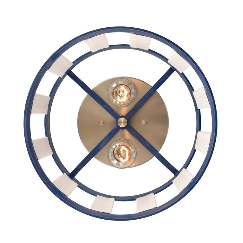 Atlas Lighting White Burlap 14in 2-Light Semi Flush Mount | Coastal Ocean Blue and White Burlap Shade | Bedroom & Hallway | Model CL11923-WH