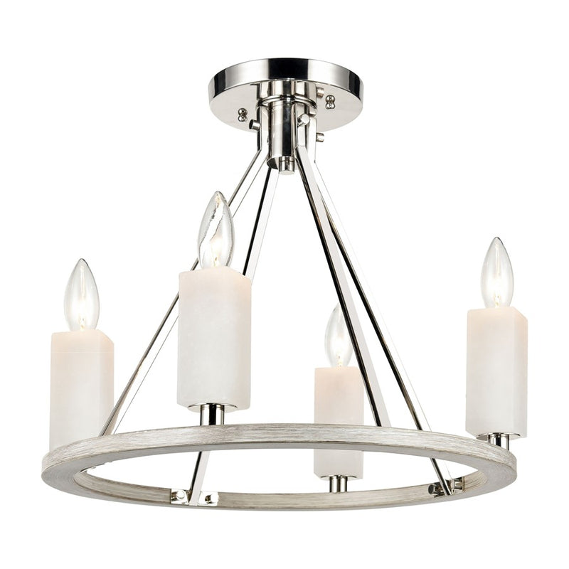 Atlas Lighting White Stone 18in 4-Light Semi Flush Mount | Modern Polished Nickel and Sunbleached Oak | Dining Room & Living Room | Model CL11924-NK