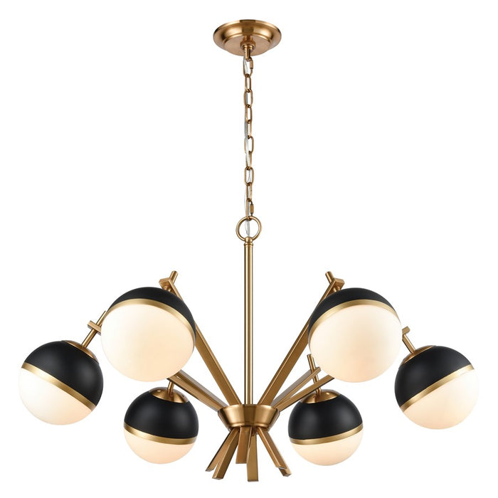 Atlas Lighting Blind Tiger 32''W 6Lt Chandelier, Black/Brass/White