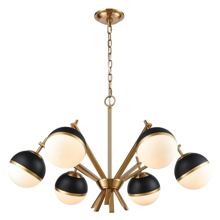 Atlas Lighting Blind Tiger 32''W 6Lt Chandelier, Black/Brass/White