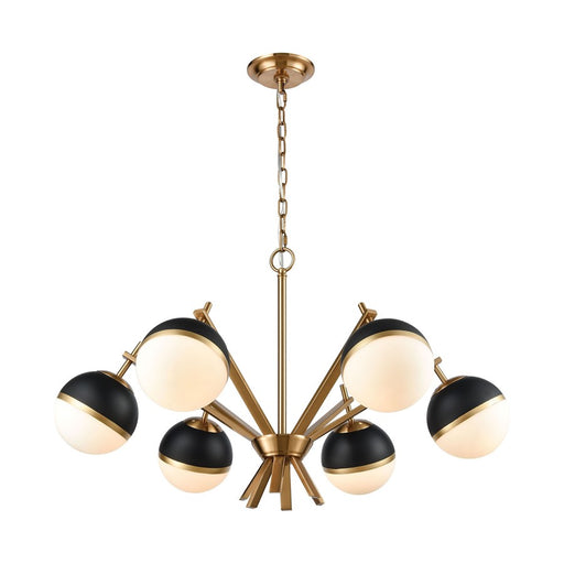 Atlas Lighting Blind Tiger 32''W 6Lt Chandelier, Black/Brass/White