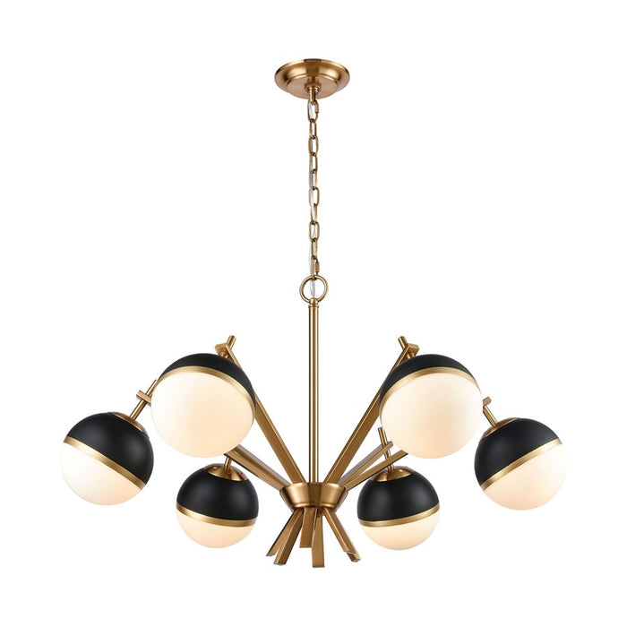 Atlas Lighting Blind Tiger 32''W 6Lt Chandelier, Black/Brass/White