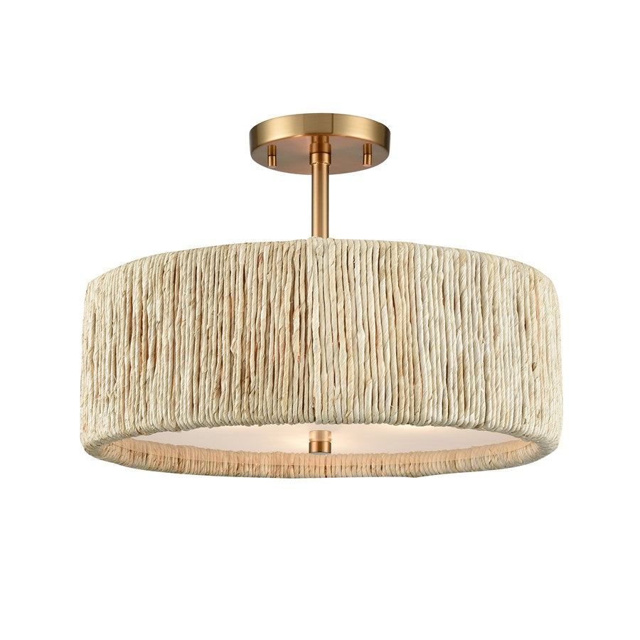 Atlas Lighting Abaca 16.75''W 3Lt Semi Flush Mount, Brass/Natural