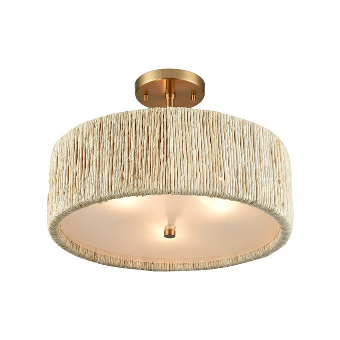 Atlas Lighting Abaca 16.75''W 3Lt Semi Flush Mount, Brass/Natural