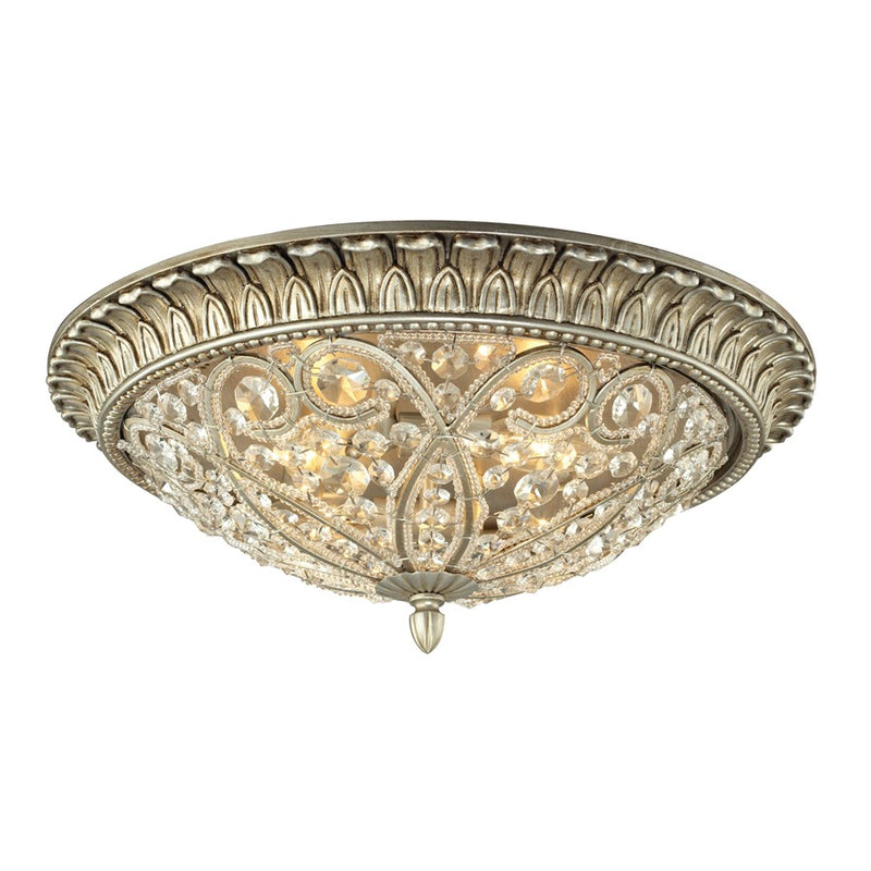 Atlas Lighting Andalusia 17in 4-Light Flush Mount | Traditional Aged Silver and Clear Crystal | Bedroom & Hallway Ceiling Light | Model CL12056-SV