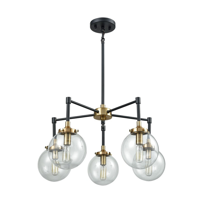 Atlas Lighting Boudreaux 23in 5-Light Chandelier | Modern Antique Gold and Matte Black with Clear Glass | Dining Room & Kitchen | Model CL12076-GD