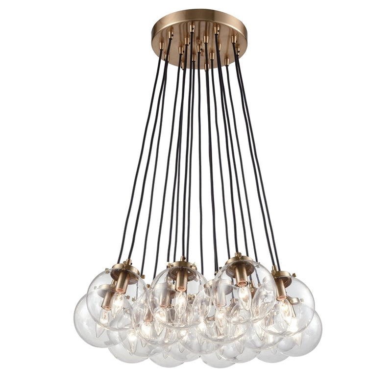 Atlas Lighting Boudreaux 29in 17-Light Chandelier | Mid-Century Antique Gold and Matte Black with Clear Glass | Dining Room | Model CL12079-GD