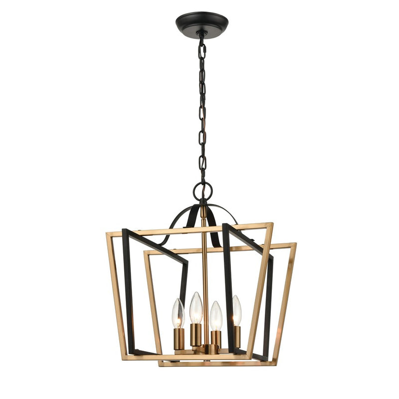 Atlas Lighting Bridgette 16in 4-Light Chandelier | Modern Matte Black and Satin Brass | Dining Room & Living Room | 16 x 16 x 17 in | Model CL12088-BK
